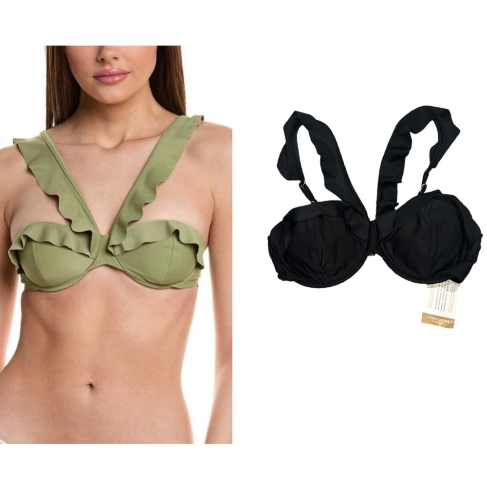 VIX PAULA HERMANN NY BLACK CHRIS RUFFLE UNDERWIRE PADDED BIKINI TOP L